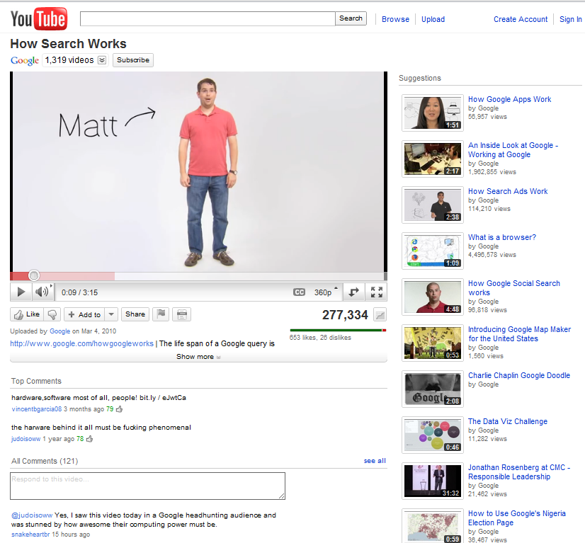 YouTube video watch page (2011)